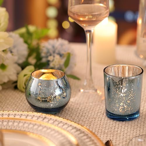 Volens Blue Votive Candle Holders Bulk, Mercury Glass Votives Set of 12 - Image 5
