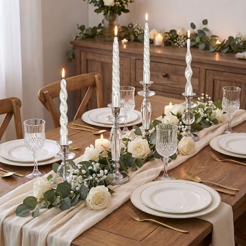 Nuanchu 4 Pcs Twisted Taper Candles,7.87 Inch,Pure,Pearl White - Image 6