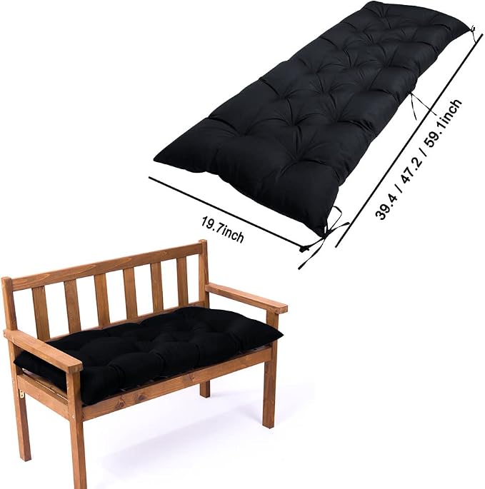 Srutirbo Indoor Outdoor Bench Cushion, Waterproof Swing Cushion Seat Chair Replacement Pads Pillow for Lounger Garden Furniture Patio Metal Wooden (Black, 39 * 20inch)