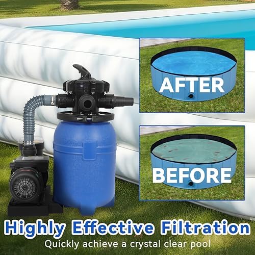 10in Sand Filter Pump for Above Ground Pool, 2641GPH Pool Pump | 0.35 HP Pump for Pools Up to 11835 GAL, 250W Sand Filter with 6-Way Multi-Port Valve, Pressure Gauge and Strainer Basket