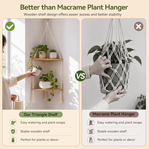 Artilady Macrame Wall Hanging Corner Shelf, Adjust Boho Storage Wall Decor - Image 4