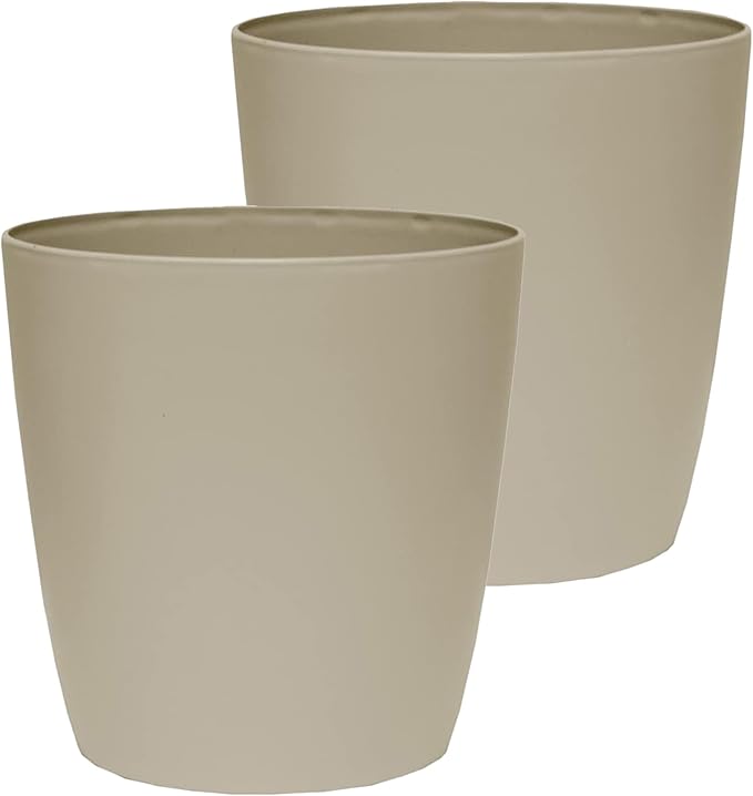 The HC Companies Aria Round Self-Watering Pot - Lightweight Plastic Planter for Herbs & More - Durable Plant Pots for Indoor Plants & Outdoor Plants (6" Beige, Pack of 2)