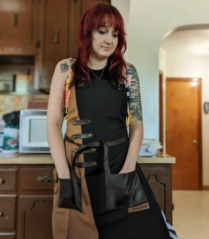 MONAPRON Apron for Women and Men Waterproof Canvas Extra Pocket for Chef Barista Gardening BBQ Grilling Crossback Unisex