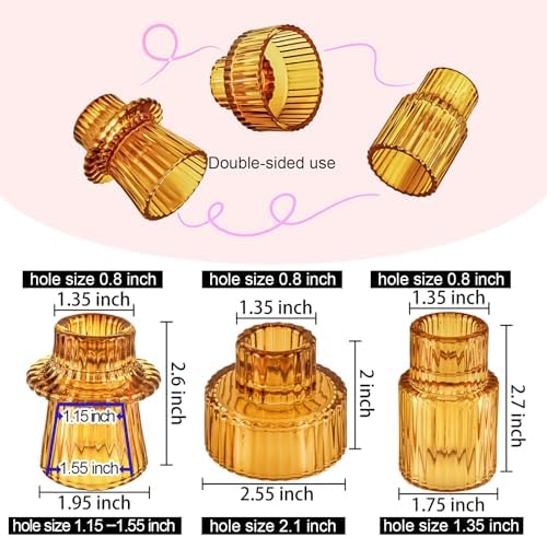 Glass Candlestick Holders, Taper Candle Holders, Set of 3, Amber - Image 2
