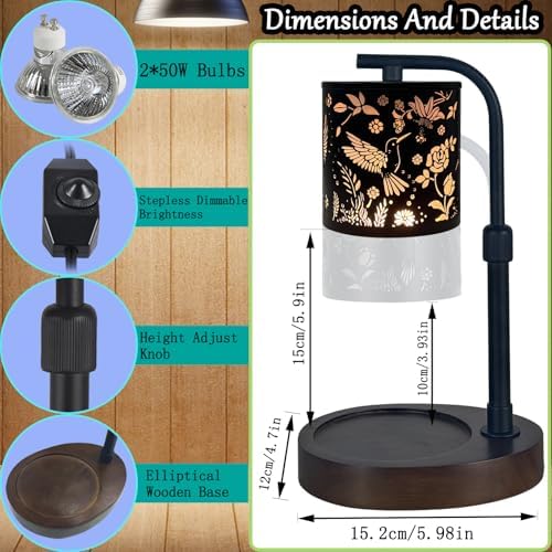 Candle Warmer Lamp,Candle Warmer,Candle lamp,Gifts for mom, Valentines Day Gifts,Candle Holders for Home Decor,Wooden Base，with 2 Bulbs(Black Hummingbird)… - Image 2