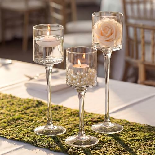NUPTIO Glass Candle Holders, Set of 3 Stemmed Holders for Floating Candles by Nuptio