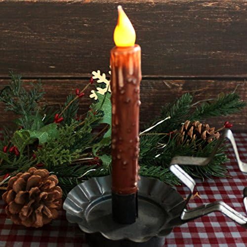 CVHOMEDECO. Real Wax Hand Dipped Battery Operated LED Timer Taper Candles Country Primitive Flameless Lights Décor, 6-3/4 Inch, Coffee, 2 PCS in a Package - Image 2