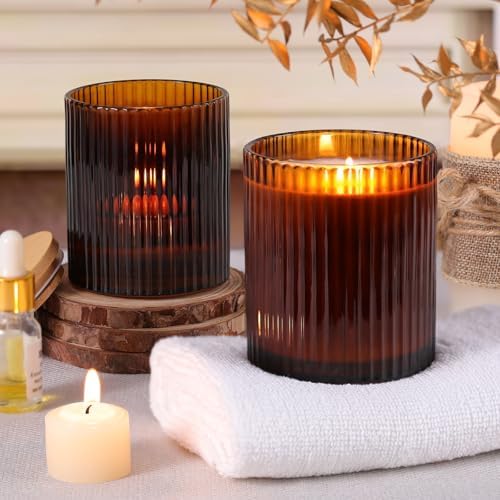 Amber Candle Jars with Lids, 8-Pack 12oz Ribbed Glass Candle Containers - Image 3