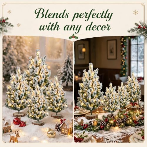 Set of 4 Pre-lit Snow Flocked Mini Christmas Trees for Table - Image 5