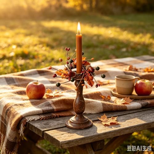 6 Pcs 1.38" Mini Fall Thanksgiving Taper Candle Rings Wreaths Small Artificial with Autumn Oak Leaves Acorns Berries Taper Candle Holder Wreath for Candlesticks Table Centerpieces Harvest Decor - Image 7