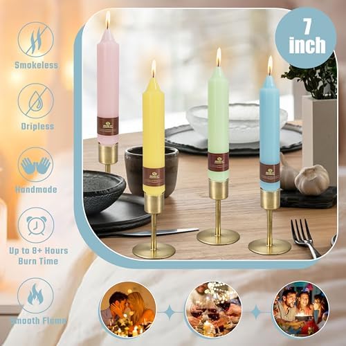 Pastel Short Taper Candle 7 Inch Candlesticks Unscented Dripless Tapered Candle Set for Home Decor Wedding Party Dinner Candles, 4 Pack - Image 3