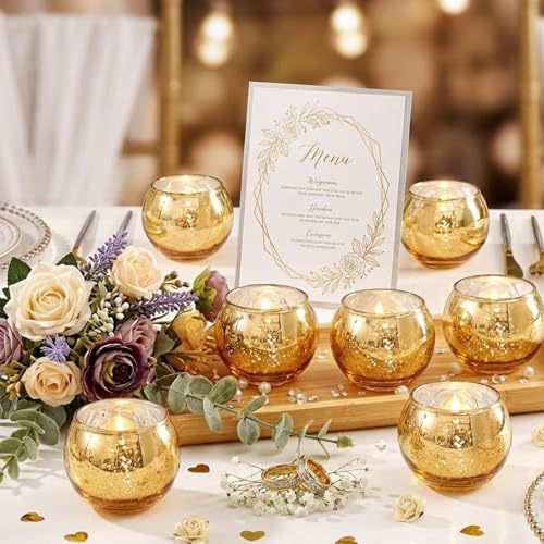 24 Pcs Gold Votive Candle Holders -Gold centerpieces for Wedding Table Decor, Mercury Tealight Candle Holder for Bridal Shower, Engagement, Birthday Party Decorations - Image 4