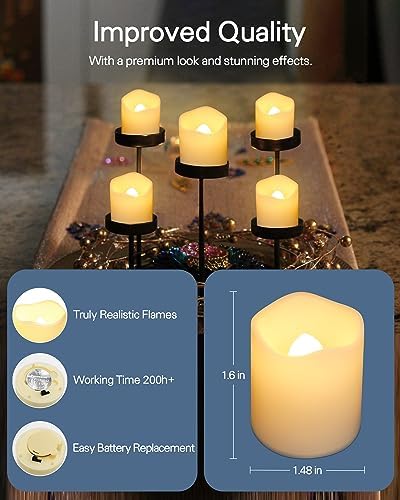 SHYMERY Flameless Votive Candles,Lasts 2X Longer,Battery Operated LED Tea Lights with Warm White Flickering Light,Small Electric Fake Tea Candle Realistic for Wedding,Table,Outdoor,Pack of 12 - Image 5
