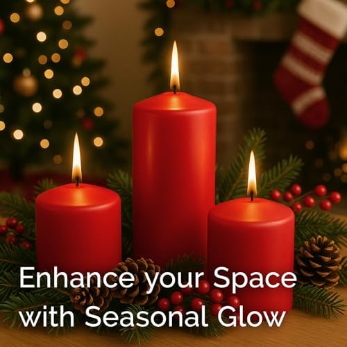 Stonebriar Unscented Pillar Candles – 18 Hour Burn Time, Long-Lasting Wax Candles for Weddings, Holidays, Home Décor & Special Events, Pack of 6, Red, 3" x 3" - Image 5