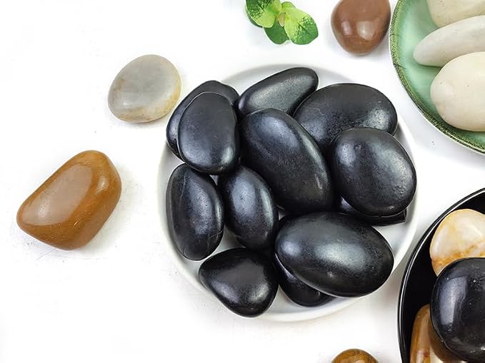 Natural Black River Rocks - 2-3 inch 5LB High Polished Decorative Pebbles, Black Stones for Landscaping, Natural River Rocks for Outdoor Décor, Polished Pebbles for Plants.