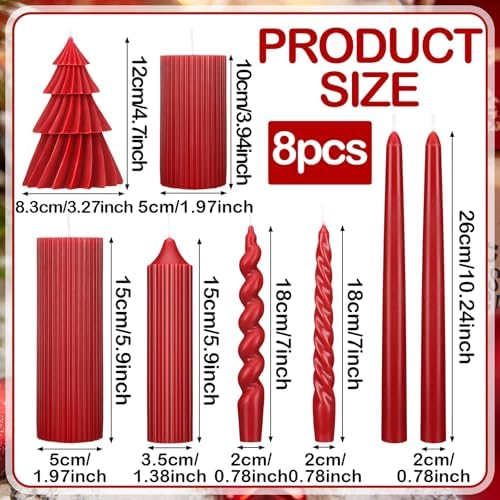 Nuanchu 8 Pcs Christmas Spiral Taper Candles Smokeless, Red - Image 2