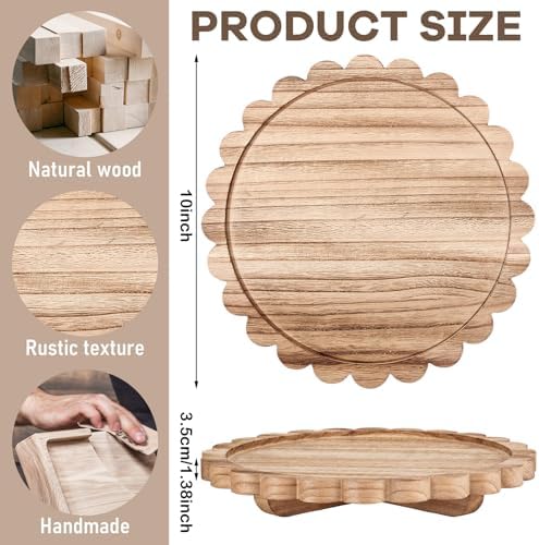Yookeer Scalloped Wood Riser, Natural Wood, 10'', Round - Image 2