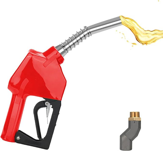 3/4" NPT Auto Shut-Off Fuel Nozzle, Gas Pump Nozzle with 3-Speed Padlock (9-16 GPM) - 360° Swivel Hose for Gasoline, Diesel, Biodiesel B20, E15 & Kerosene (RED)
