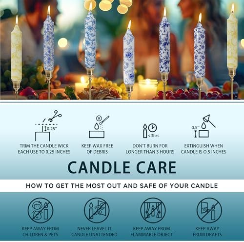 7 inch Short Candle Blue Quicksand Print Candle 4 Pack Handmade Unscented Taper Candles Printed Candlestick Smokeless Tapered Candles for Home Dinner Wedding Holiday - Image 6