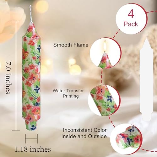 7 inch Short Candle Floral Candle Sticks Printed Candlestick Handmade Unscented Taper Candle 4 Pack Flower Tapered Candles for Home Dinner Wedding Holiday - Image 4