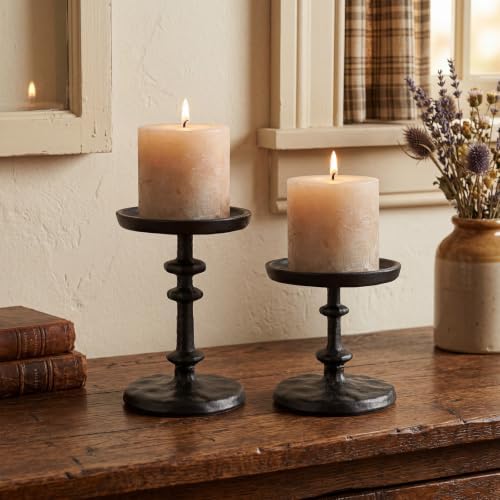 Black Cast Iron Pillar Candle Holders Set of 2 Farmhouse Candlesticks - Image 5