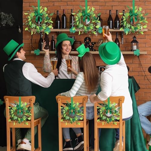 6 Pcs St.Patrick's Day Shamrocks Candle Wreath Artificial Clover Rings Wreath Lucky Irish Kitchen Cabinet Wreaths Pillars Candle Wreaths for Front Door Porch Wall Window Decoration - Image 6