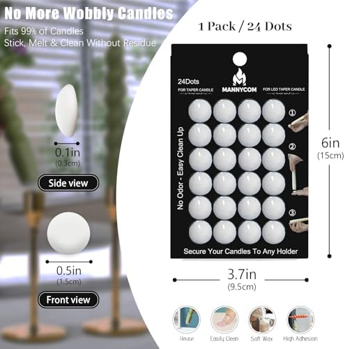 Taper Candle Sticky Dots - 24pcs Spiral Candle Sticky Dots Candles Adapter Soft Wax Candle Holder Accessories for Secure Candle Placement - White - Image 4