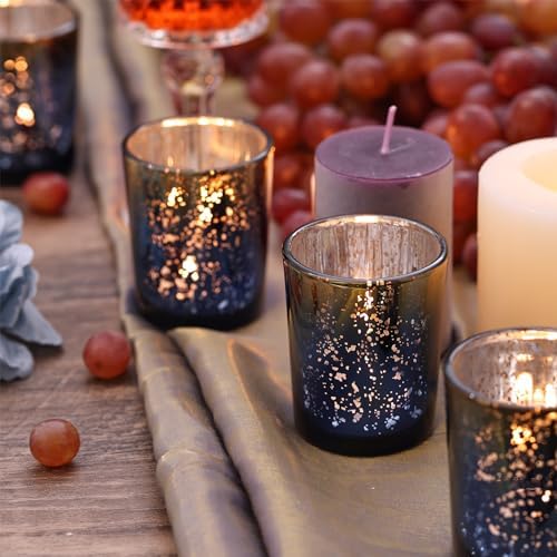 Volens Navy and Gold Party Decorations 12pcs Glass Votive Candle Holders - Image 3