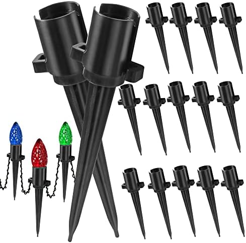 Dazzle Bright 5.5 Inch 100 Pcs C9 Christmas Light Ground Stakes for Outdoor Decor - Black Plastic Spikes for Lawn, Garden, Patio by DazzleBright