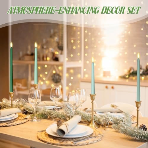 Rossesay 24 Pcs Flameless LED Taper Candles Battery Operated Candles 8.5", 9.65", 10.8", 12.8" Flameless Candlesticks Flickering for Christmas Church Wedding(Classic, Gradient Green) - Image 6