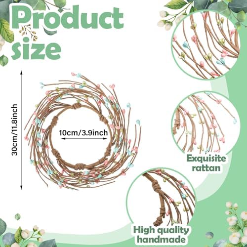 Daifunli 2 Pcs Summer Country Primitive Pip Berry Candle Ring Vintage Pip Berries Wreaths for Pillar 3.9 Inch Candles Holder for Summer Easter Rustic Table Centerpiece Decor - Image 2