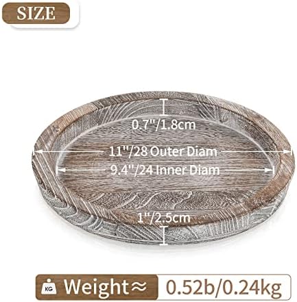 Hanobe Decorative Coffee Table Tray, Round Wood Candle Holder Plate - Image 5