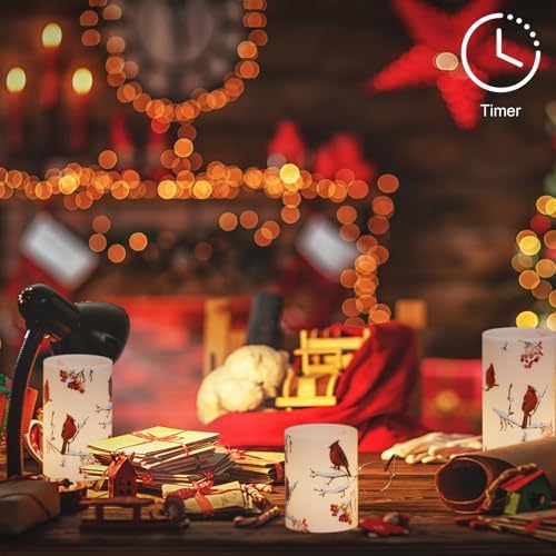 Red Bird LED Glass Flameless Candles Battery Operated Remote - Image 6