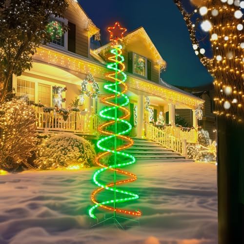 Double Spiral LED Christmas Tree Lights, Green and Red, 7ft by Unknown