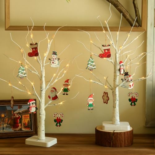 EAMBRITE Lighted Birch Tree with Ornaments, 2 Pack Small Christmas Trees by EAMBRITE