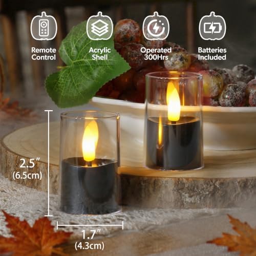 Flameless D: 1.7" H: 2.5" Small Tea Light LED Candles, Clear Acrylic Battery Operated Votive with Remote Control and Timer, Tealight Black Flickering Warm Light Pack of 8 Electric Halloween - Image 3