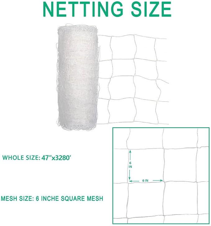 Heavy Duty Trellis Netting Roll - 47''x328' Plastic Plant Trellis Net for Climbing Plants