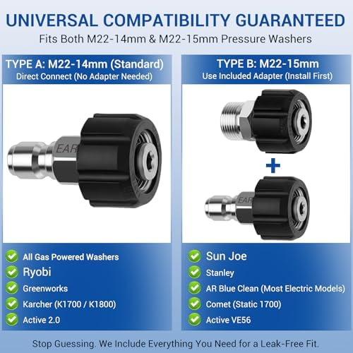 M22-14mm Pressure Washer Quick Connect Kit with M22-15mm Adapter - Image 2