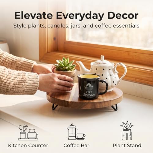 WILDMOS Decorative Round Wood Riser for Display,Pedestal Tray for Home or Kitchen and Bathroom Countertop Organizer,Farmhouse Kitchen Counter Decor Tray. (12-inch) - Image 2