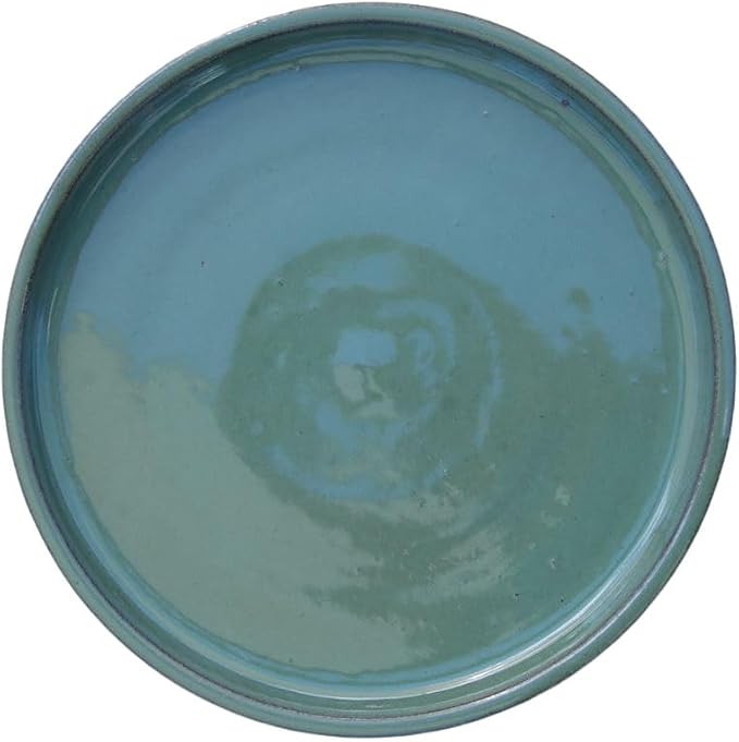 Ceramic 19.5 Inch Plant Saucers (Pack of 2) - Round Green Cream Flower Pot Trays - Handcrafted, Durable Planter Bases