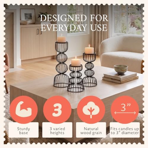 Mela Artisans Lainon Metal Candle Holders - Matte Black, Set of 3 - Image 4