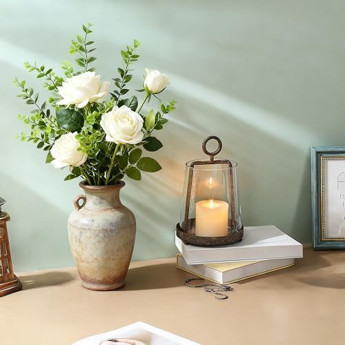 6" Modern Farmhouse Metal Hurricane Candle Holder with Handmade Sturdy Glass Sleeve in Rustic Brown for Pillar Candle & Plants, Glass Hurricane Lantern, Industrial, Minimalistic - Image 4