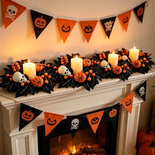 4 PCS Halloween Candle Rings Skeleton Maple Leaves Front Door Wreath - Image 6