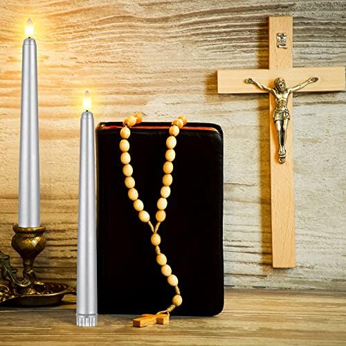 Macarrie 24 Packs Flameless Taper Candles Battery LED 11",Silver - Image 4
