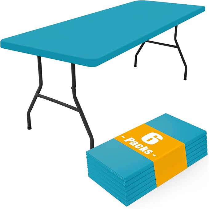 Smiry 6 Pack Rectangle Picnic Table Cloth, Waterproof Elastic Fitted Tablecloths, Washable Polyester Rectangular Patio Table Cover for Camping, Indoor and Outdoor (Teal, 30"x72")