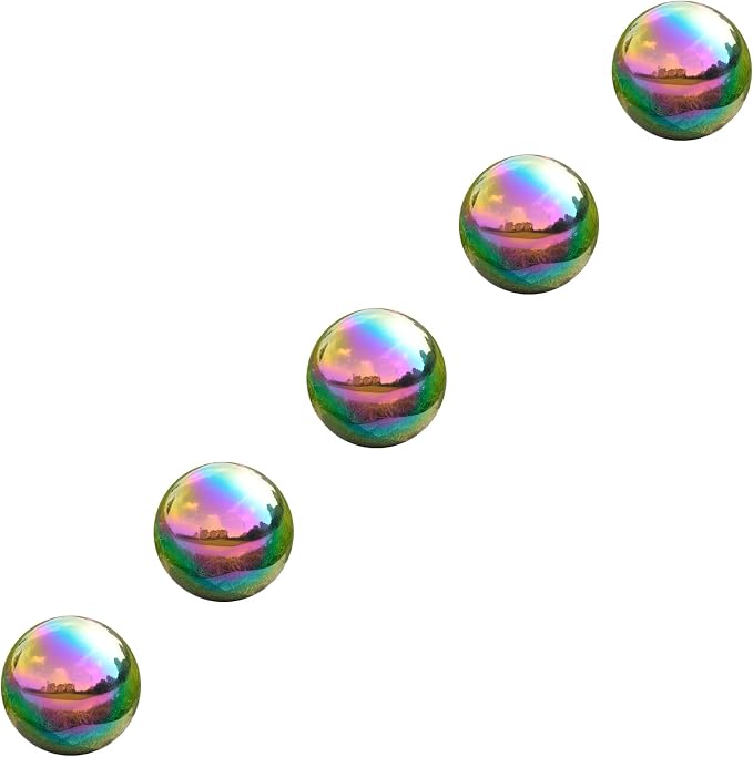 Gazing Ball Garden Mirror Outdoor - Outside Decorative Globe, Rainbow, 5Pcs | Metal Polished Reflective Sphere, Stainless Steel Hollow Decoration Ornament for Home Pond Swimming Pool Housewarming Gift