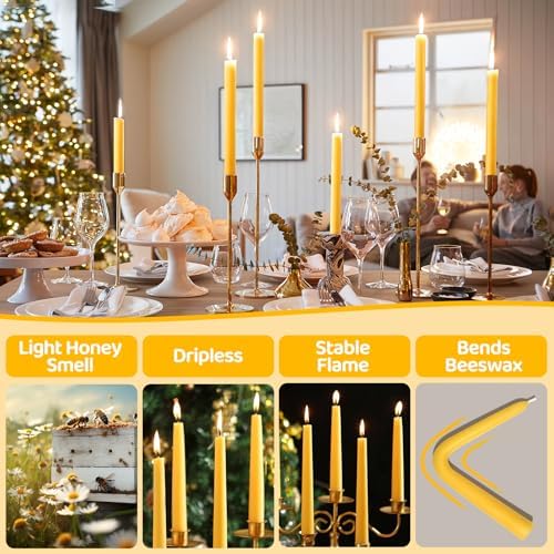 Beeswax Taper Candles,100% Natural Bees Wax Candle Sticks,18 Pack,8 Inch - Image 4