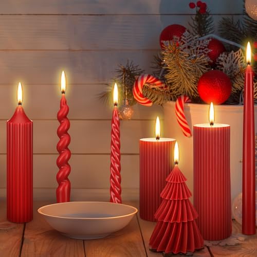 Nuanchu 8 Pcs Christmas Spiral Taper Candles Smokeless, Red - Image 5