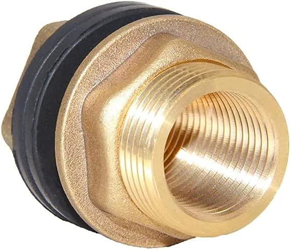 Joywayus 2PCS 1/2" NPT Female 3/4" GHT Male Soild Brass Water Tank Connector Theaded Bulkhead Fitting with 2 Rubber Ring Stablizing