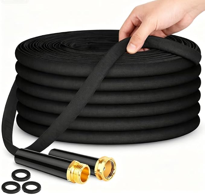 CXEZSIK Garden Hose 50ft Lightweight, Non-Expanding, Leak-Proof Metal Connector, No-Knot No-Tangle, Easy to Store and Carry, Wear-Resistant, 3/4GHT Flexible Water Hose for Yard, Outdoor (Black)